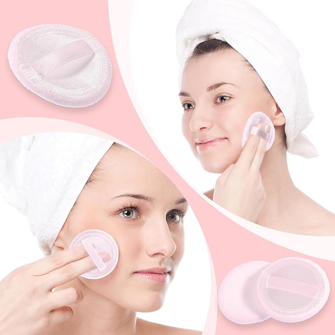 Makeup Pads for Pressed Powder 40 Pcs Cotton Powder Puffs Washable 2.36 Inch Round MakeupPowder Puff Pads with Ribbon White Round Cosmetic Face-Powder Make up Puffs Makeup Tools for Women