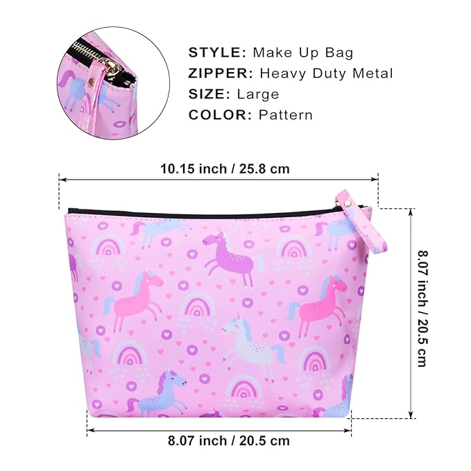 HAWEE Large Makeup Bag for Women Zipper Pouch Travel Cosmetic Organizer Animal Print, Unicorn