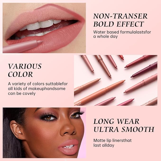 Hxssll 12 Colors Matte Lip Liner Pencil – Long Lasting Waterproof Lip Liner, Smudge Proof Transfer Proof Lip Pencil, High Pigment Lip Makeup for Defining & Filling Lips (11#, 1PCS)