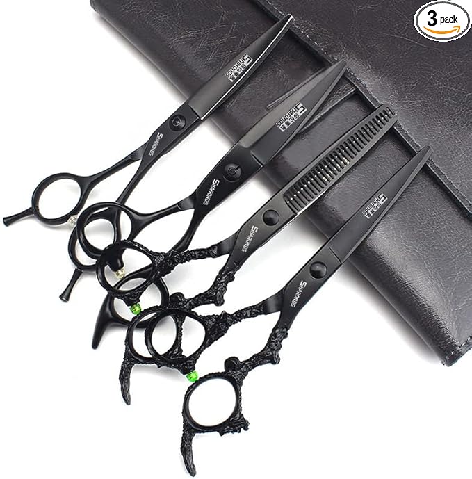 AXEMOORE 6 Inch 4pc Ergonomic Barber Scissors, 440C Stainless Steel, Right Hand, Hairdressing Scissors