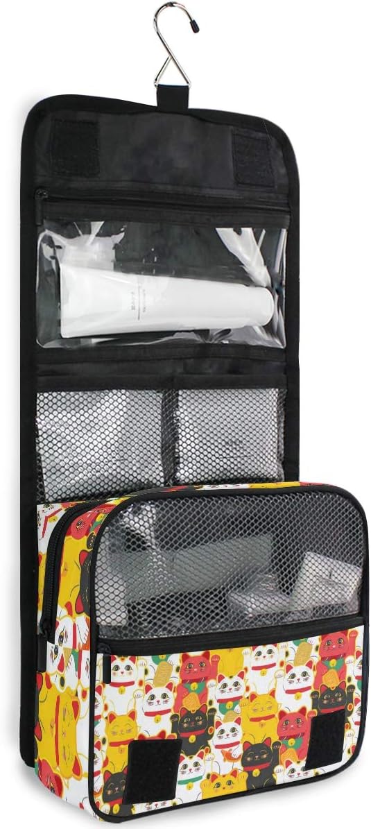 senya Hanging Travel Toiletry Bag Kit Makeup Case Cosmetics Organizer for Men Women (Maneki-Neko Cat)