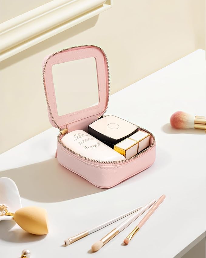 FFpaw Clear Makeup Bag, Small Pink Makeup Bag TSA Approved Toiletry Bag Cosmetic Travel Bag Cute Makeup Bag Organizer Mini Makeup Case Pouch Car Essentials for Women Men (Mini Pink)