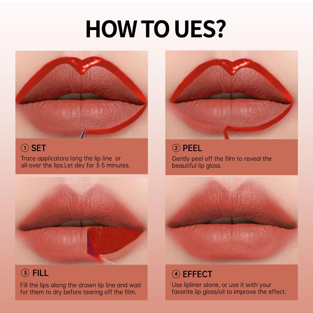 Matte Lip Stain Peel Off Lip Gloss& Lip Liner 2-in-1: One end defines lips with precision liner, the other peels off to reveal long-lasting, waterproof, smudge-proof, transfer-proof matte color.5#