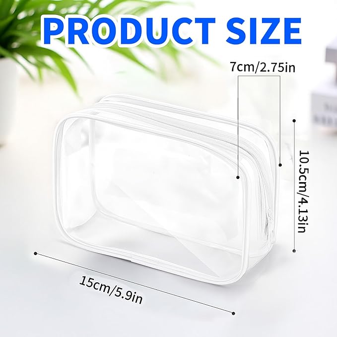 Dismok 16 Packs Clear Makeup Bag - Waterproof Cosmetic Bag, Portable Travel Makeup Bag with Zipper for Men and Women (White)