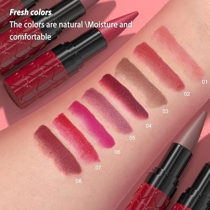 evpct Maroon Red Gradient Matte Lipstick Lip Liner Combo Set for Older Women Long Lasting Waterproof, Maroon Lips Stick Crayon Pencil Cream Lip Liner and Lipstick Combo Makeup, Flawless Ombre Effect