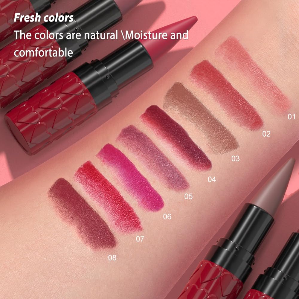 CAKAILA Red Gradient Matte Lipstick Crayon Lip Liner pencil,Crayon Form and Cone Tip 2-in-1 Lip Liner and Lipstick Lip Combo Set Achieve Flawless Contour Gradual Ombre Effect lip Pencil for Old Women
