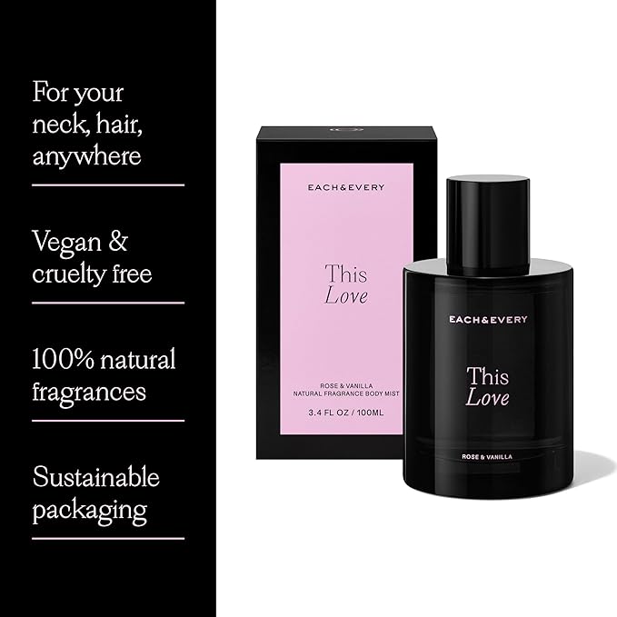 Each & Every Hair & Body Mist - Hair Perfume & Body Spray for Women & Men, 100% Natural Fragrance Rose & Vanilla, Soft Floral Inviting (This Love) - Vegan, Paraben Free, 3.4 fl oz