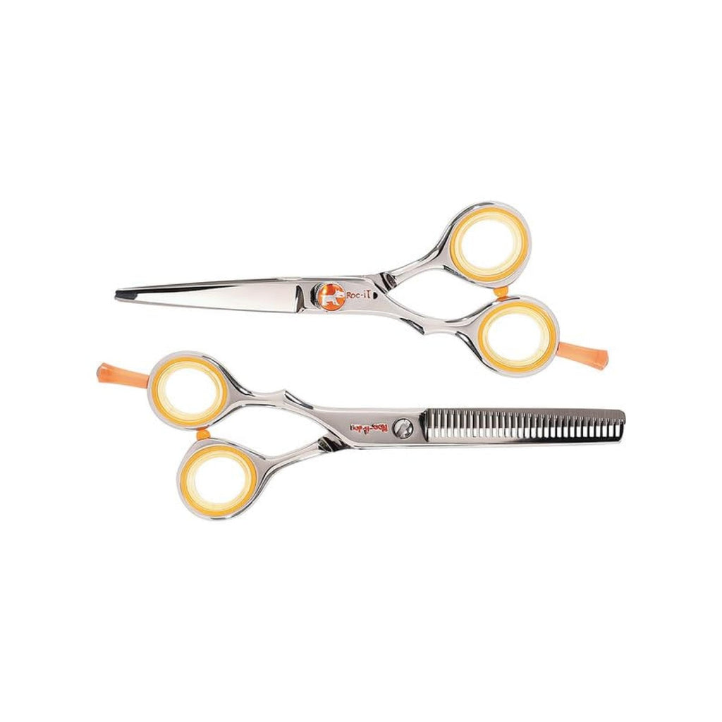 Cricket Centrix Roc-It Dog Professional Stylist 5” Hair Cutting Shears and RTL-30 Thinning Hair Cutting Scissors Duo Set, Salon Barber Supplies for Women and Men Haircut, Lefty