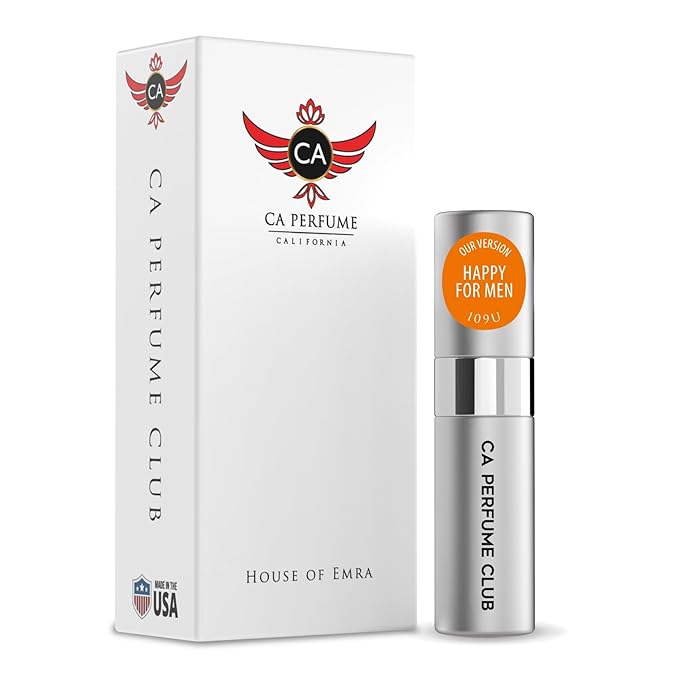 CA Perfume Impression of Happy For Men Citrus Aromatic Scent Long Lasting Cologne for Men Eau De Parfum Travel Size Refillable Atomizer Spray 0.27 Fl Oz 8ml
