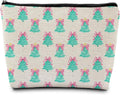 SAFDSGFDB Coquette Pink Bow Christmas Tree Makeup Bag, Preppy Mint Green Christmas Tree Cosmetic Bags Gifts for Women, Girly Xmas Portable Travel Toiletry Bag Zipper Makeup Pouch