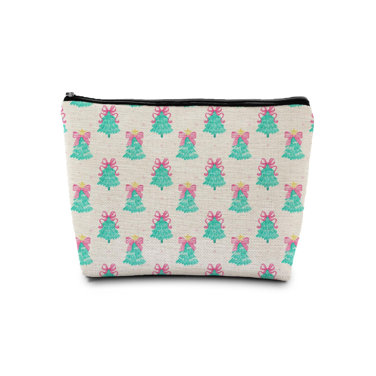 SAFDSGFDB Coquette Pink Bow Christmas Tree Makeup Bag, Preppy Mint Green Christmas Tree Cosmetic Bags Gifts for Women, Girly Xmas Portable Travel Toiletry Bag Zipper Makeup Pouch