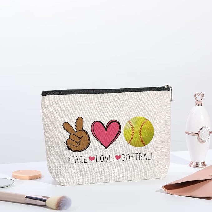 kdxpbpz Softball Gifts Makeup Bag Inspirational Gifts for Women Her Softball Lovers Mom Grandma Sister Birthday Gifts for Female Coworker Friend BFF Besties