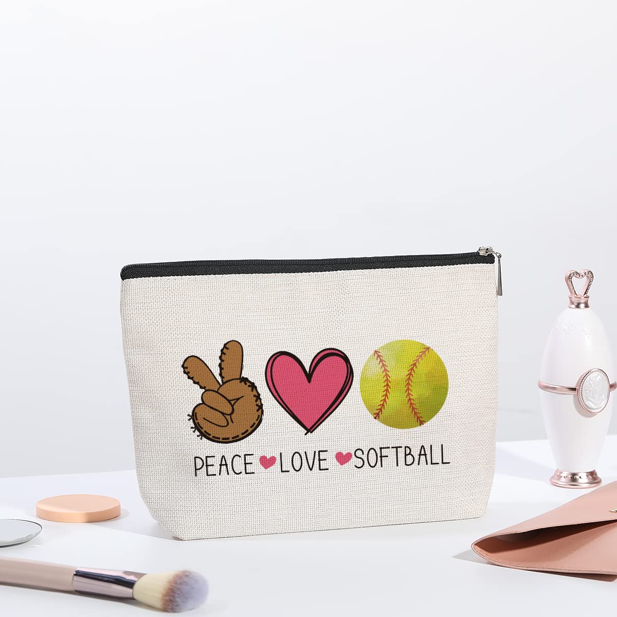 kdxpbpz Softball Gifts Makeup Bag Inspirational Gifts for Women Her Softball Lovers Mom Grandma Sister Birthday Gifts for Female Coworker Friend BFF Besties