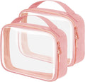 FAYORORY Travel Toiletry Bag,2 Pack Clear Makeup Bags with Handles,180°Opening Clear Cosmetic Bags for Traveling Women,Men,Travel Essentials,Pink