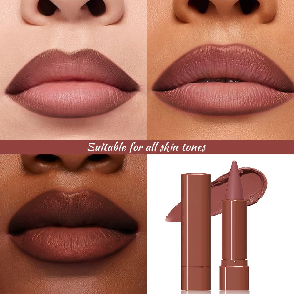 JUAAZIN Reddish Brown Gradient Matte Lip Liner Pencil Crayon for Women - Waterproof Smudge-Proof Kissproof Long-Wear Lip Pencil,Flawless Contour Ombre Effect Lip Crayon,Creamy Pigmented Lip Liner 03#