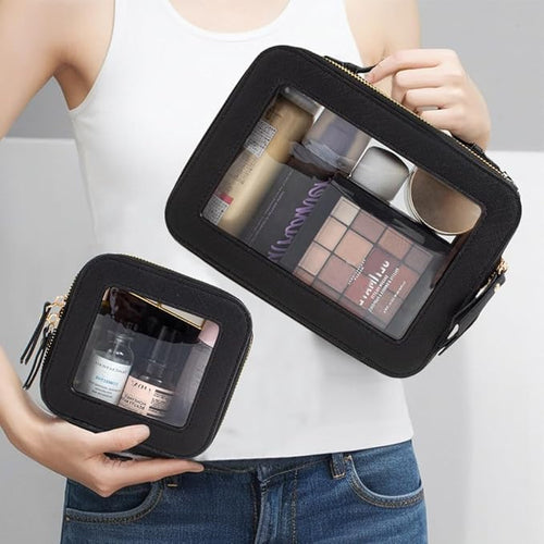 2 Pieces Clear Mahjong Bag, Travel Makeup Bag Large Cosmetic Bag with Zipper Small Clear Makeup Pouch for Purse Waterproof TSA Approved Toiletry Bag Case for Women Car Organizer Travel Essentials
