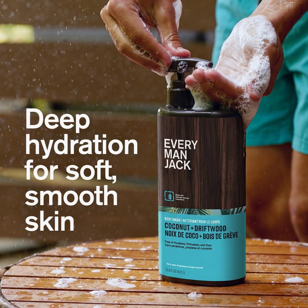 Every Man Jack Hydrating Body Wash for Men, Coconut Driftwood, Value 2pk