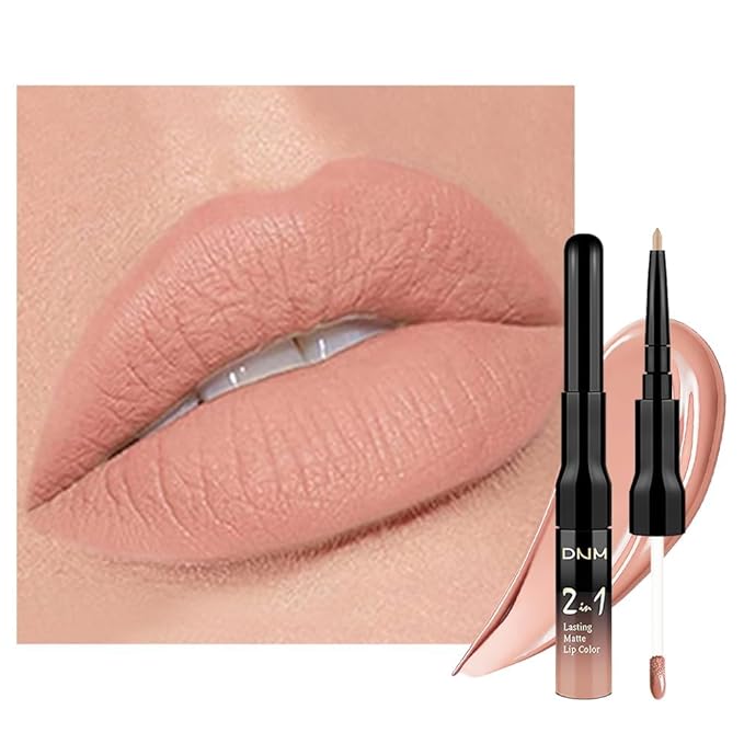 1Pcs 2 in 1 Bright Pure Nude Pink Lip Liner and Liquid Lipstick Stain Makeup Set for women, Nude Long Lasting Smudge Proof Lip Tint Matte Finish Lip Gloss for All-Day Color Hold Easy to Use 56#
