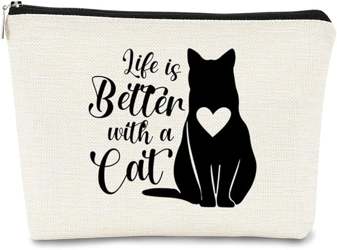 BARPERY Cat Mom Gifts: Makeup Bag for Women, Perfect for Birthday or Valentine's Day, Life's Better with Cats
