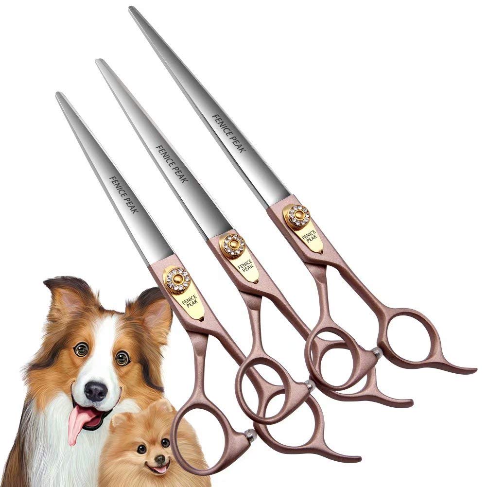 Fenice Peak 8'' Dog Straight Scissors for Grooming 440C Stainless Steel Rose Gold Professional Pet Trimming Scissors Sharp Blades Cutting for Dogs and Cats Shears