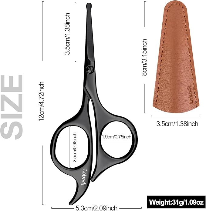 Lobodt 4.7-inch small nose hair scissors (black), round-headed scissors, for trimming facial hair, beards, ear hair, eyebrows, bathroom, Moustache Trimming，personal care and beauty