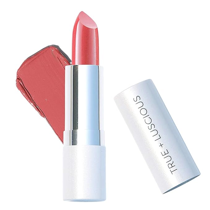 True + Luscious Super Moisture Lipstick | Satin Sheer Lasting Hydrating Lip Color for Dry Lips & All Skin Tones | Lightweight Feel with Hyaluronic Acid & Konjac Root | Vegan | Just Peachy