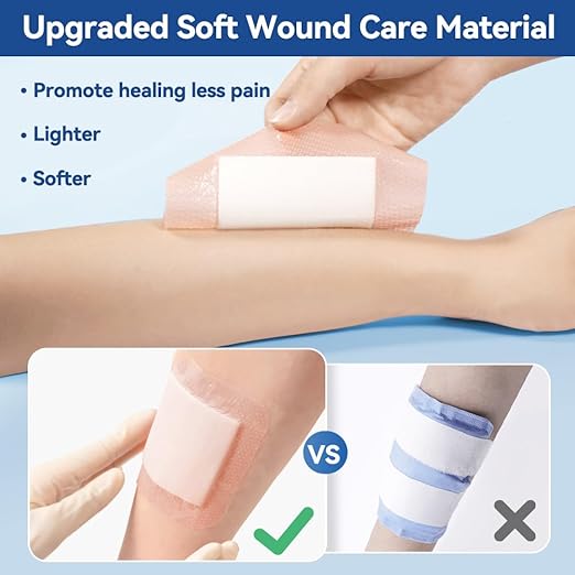 Dimora Silicone Ultra Absorbent Dressing Pads - Adhesive Wound Bandage with Gentle Border, Waterproof Soft Gauze for Post Surgical and Bed Sore Exudate Management 4"X 8" 10 Count
