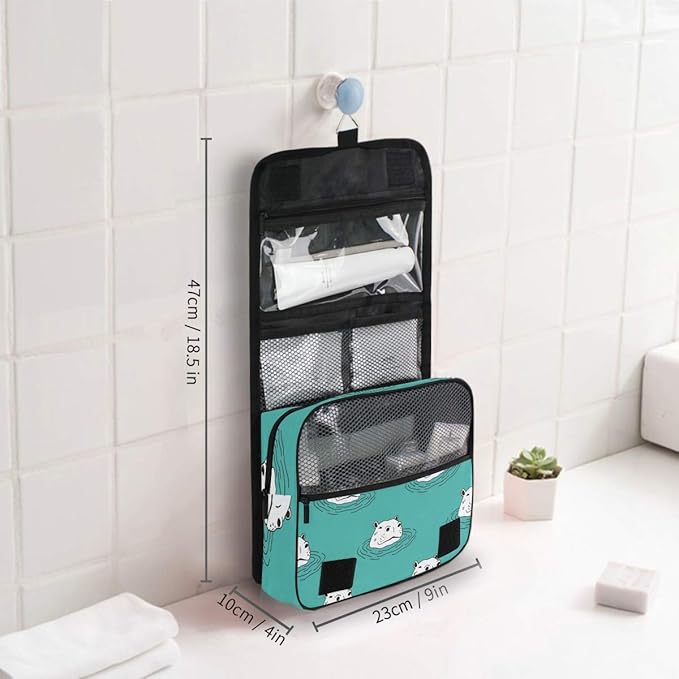 senya Hanging Travel Toiletry Bag Hippo Swimming Kit Makeup Case Cosmetics Organizer for Men Women (Hippo Swimming)