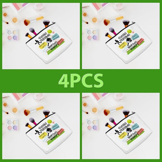 CQM 4pcs Pickleball Gifts Makeup Bag, Ball Player Cosmetic Bag Ball Lover with Zipper Pouch Accessories Pickleball Lover Gifts for Women Girls Mom Fans Player Friendship Travel Cosmetic Pouch