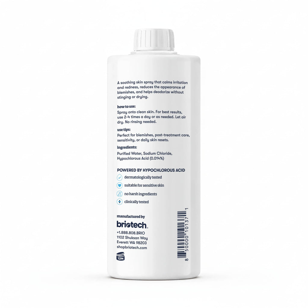 BRIOTECH Topical Skin Spray, Hypochlorous Acid for Sensitive Skin, HOCl Facial Mist, Full Body Support Against Irritation, Calm Redness, Soothe Foot & Scalp, 32 fl oz Refill (1 Pack)