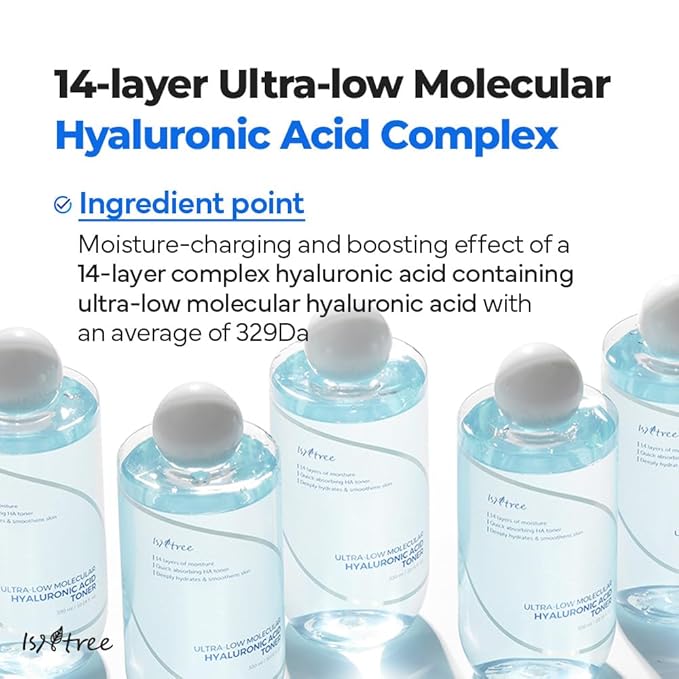 ISNTREE Ultra-Low Molecular Hyaluronic Acid Toner | Korean Hydrating Toner with Hyaluronic Acid | Quick-Absorbing Facial Toner for Deep Hydration, Fragrance-Free, 10.14 fl oz