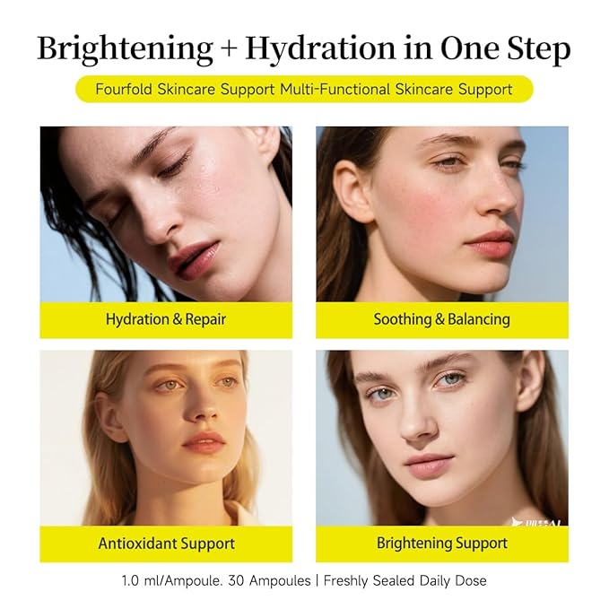 BACHERI Vitamin C Face Serum with Glutathione, 4D Hyaluronic Acid & Aloe Vera – Lightweight Brightening & Hydrating Ampoule for Daily Skincare, Dark Spots, Sensitive Skin Friendly - (1.0 ml)*30 Vials
