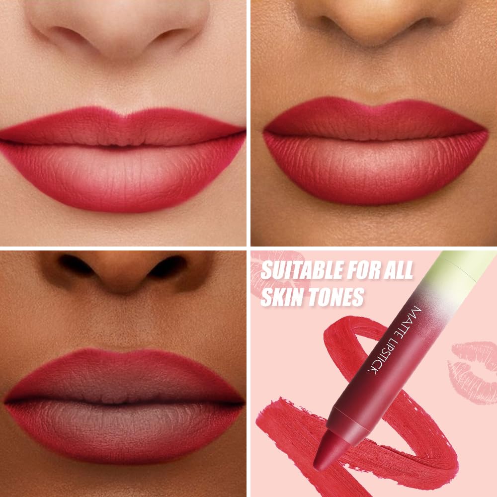JUAAZIN Matte Lip Lipstick Crayon Lip Liner Thick Pencil, High-Pigment Outline lips, Non-sticky Matte Velvet Texture, Waterproof & Smudge-Proof Longwear Pigmented, Fit for all tones 04#