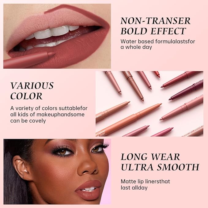 K06 Hxssll 12 Colors Matte Lip Liner Pencil – Long Lasting Waterproof Lip Liner, Smudge Proof Transfer Proof Lip Pencil, High Pigment Lip Makeup for Defining & Filling Lips (06#, 1PCS)