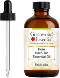 Greenwood Essential Pure Birch Tar Essential Oil (Betula alba) with Glass Dropper Steam Distilled 120ml (4 oz)