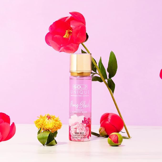 So...? Unique Peony Blush Body Mist - Floral, Fruity Vanilla Perfume with Bergamot and Pear Notes - Perfume for Women - Body Spray for Women - 5.1 oz