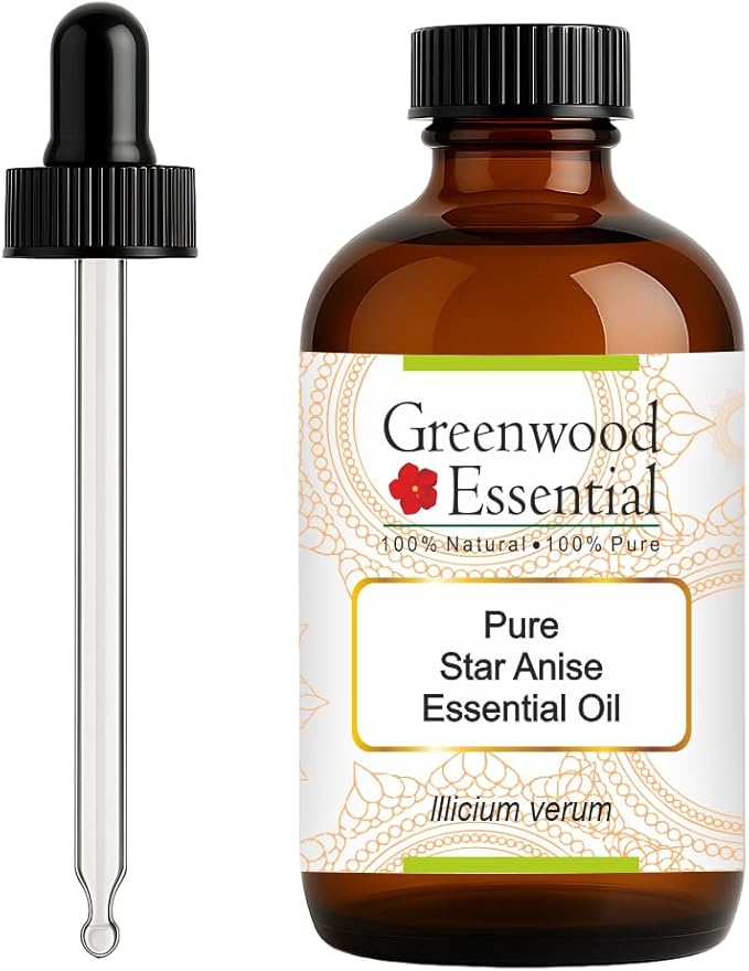 Greenwood Essential Pure Star Anise Essential Oil (lllicium verum) with Glass Dropper Steam Distilled 120ml (4 oz)