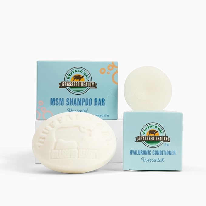 MSM + Tallow Shampoo & Conditioner Bar Set – Unscented – Sulfate-Free, Silicone-Free Hair Care System for Soft, Smooth, Manageable Hair – pH Balanced, Color-Safe, Plastic-Free