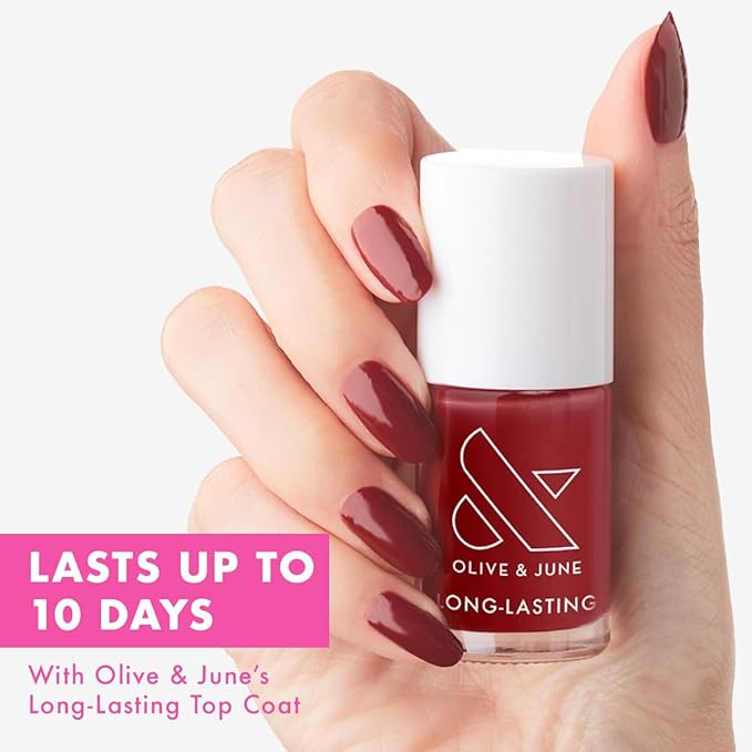 Olive & June Long Lasting Nail Polish | Plump Gel-Like Finish No Lamp Needed | Lasts up to 10 days | Salon-Quality 15-Free Vegan & Cruelty-Free Chip-Resistant | Cozy Up Brick Red