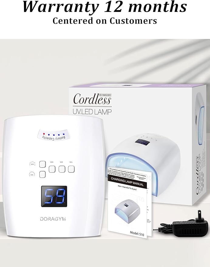 DORAGYM UV LED Nail Lamp, Cordless Gel Polish Dryer for Professional Gel Manicures - White