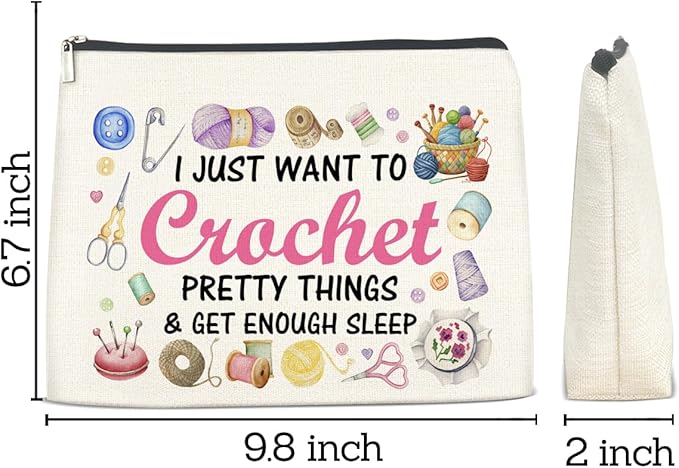 FYDHQSS Crochet Gifts Makeup Bag for Women Knitters Crocheters