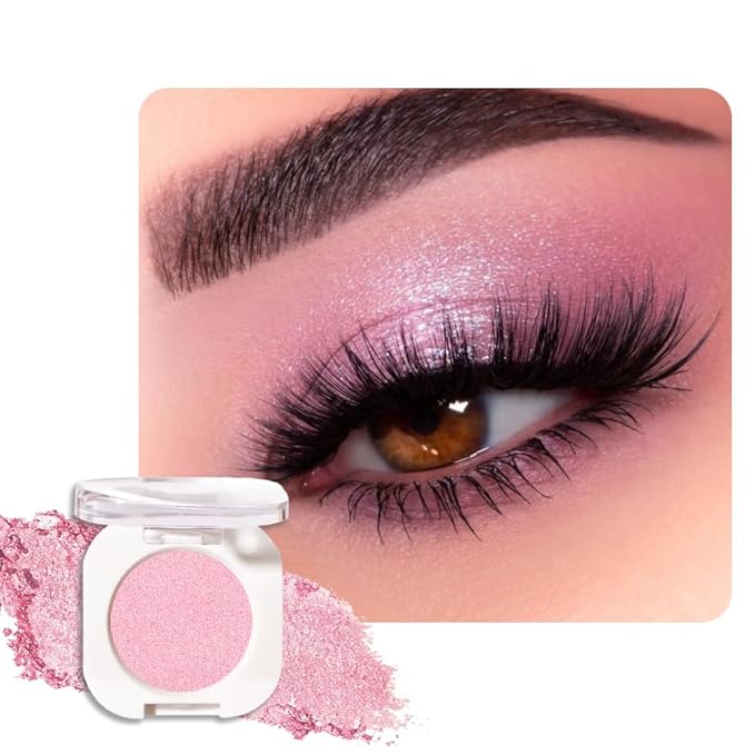 QIDSTERS Pink Shimmer Single Eyeshadow, Lightweight Blendable Mini Eye Shadow for Older Women, Monochrome Eyeshadow Palette Makeup Pigmented Waterproof, Vegan & Cruelty-Free, 29
