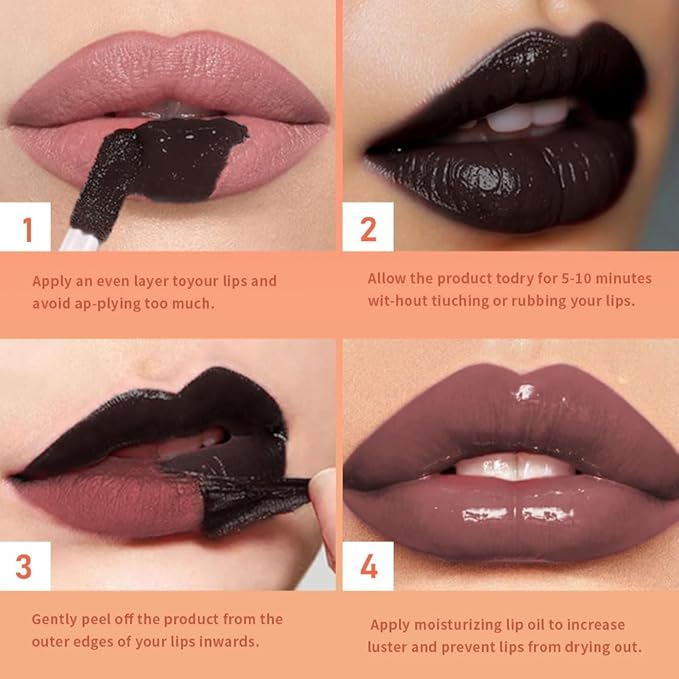 Chocolate Brown Peel Off Lip Gloss Tattoo and Lip Oil, Lip Stain Peel Off Masque - Peel Off Lip Tint,Long Lasting Waterproof Transfer-proof Lip Mask Lip Gloss Peel Off Lip Liner,Stay Lip Makeup 07#