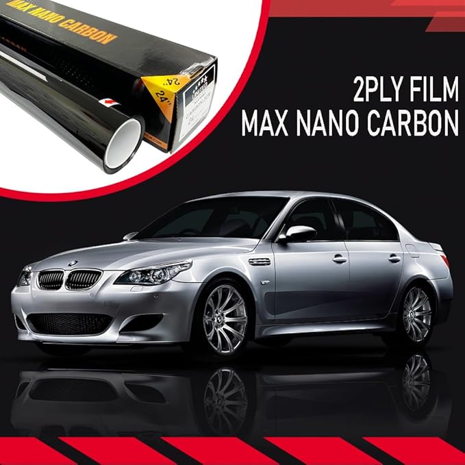 United Window Tint Car Film 20" in x 25'Ft MAX Nano Carbon Film 2Ply 5% VLT - Clear Polyester Privacy Window Tint Blocks UV/IR Rays, Heat & Glare- Laminate Adhesive with Lifetime Color Stability…