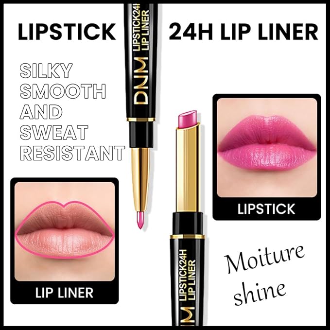 evpct 2in1 Hot Pink Lipstick Lip Liner Dual Ended Moisturizing Lipstick 44#