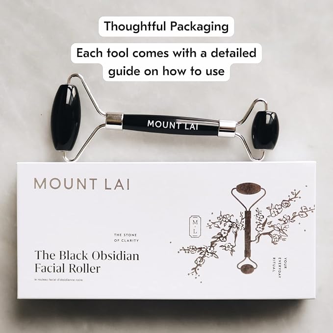 Mount Lai Warming Black Obsidian Facial Roller Massager | Facial Massage Roller to Detoxify and Purify