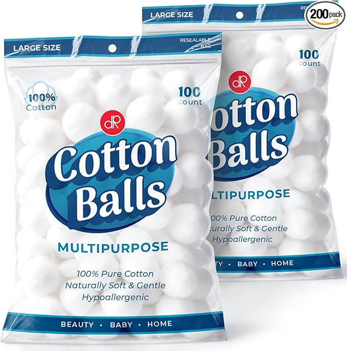 DecorRack 200 Large Cotton Balls, 100% Pure Cotton, Soft and Absorbent