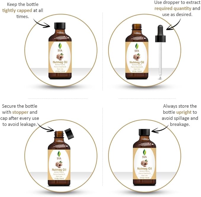 SVA Nutmeg Essential Oil, Glass Bottle with Dropper, 4 Fl Oz (118 ml)
