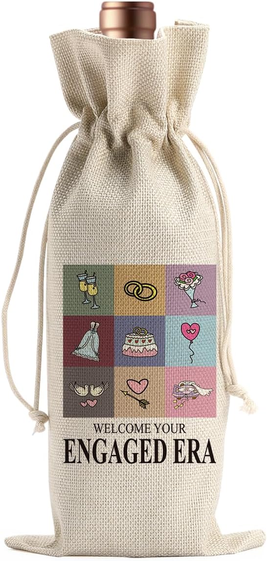 BARREEMO Engagement Wine Gift Bag Wedding Engaged Gifts for Newlyweds Couple Women Men Bridal Shower Gifts for Bride and Groom Pairs Well with Wedding Planning Welcome Your Engaged Era Wine Bags