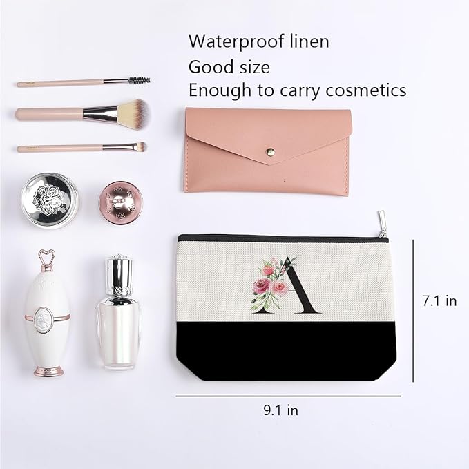 Initial Makeup Bag, Personalized Gifts for Women, Personalized Makeup Bag, Bridesmaid Gifts, Cosmetic bags for Women (Letter A)